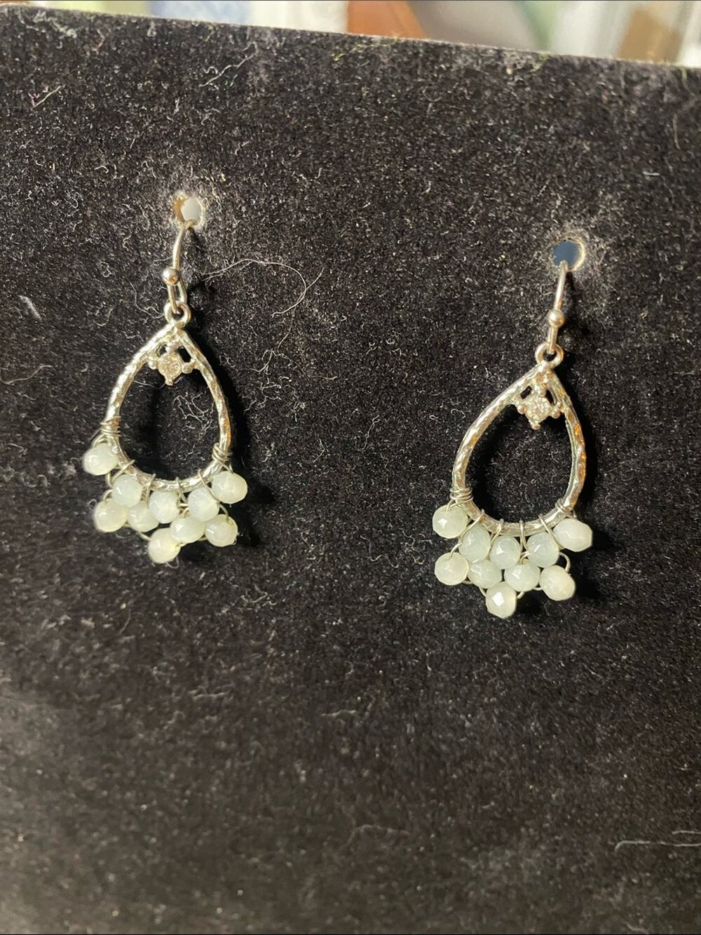 GAP Silver Teardrop Earrings with Pale Mint Bead Clusters